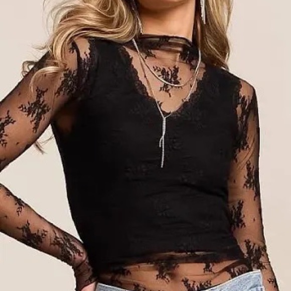 Free People Tops - FREE PEOPLE BLACK MESH SHEER TOP WITH THREE QUARTER SLEEVES!